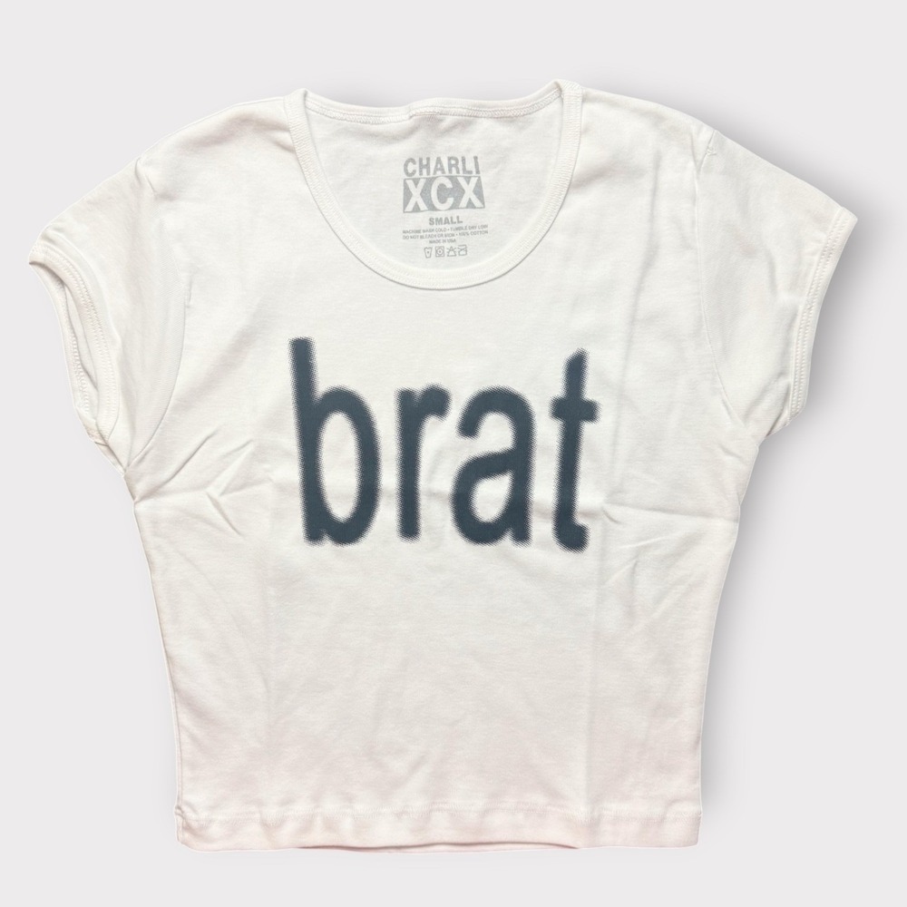 Charli XCX Brat White Baby Tee Official Merch Crop Top Small NEW